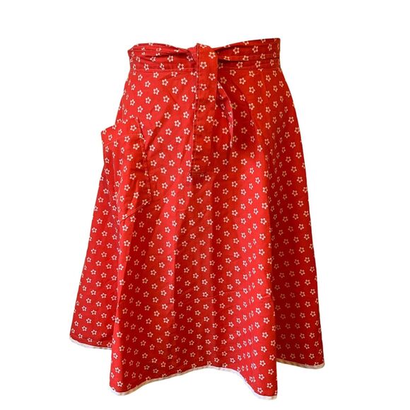 Vintage Handmade Half Waist Kitchen Plus Size Hostess Apron Red Retro Pocket - Picture 1 of 8